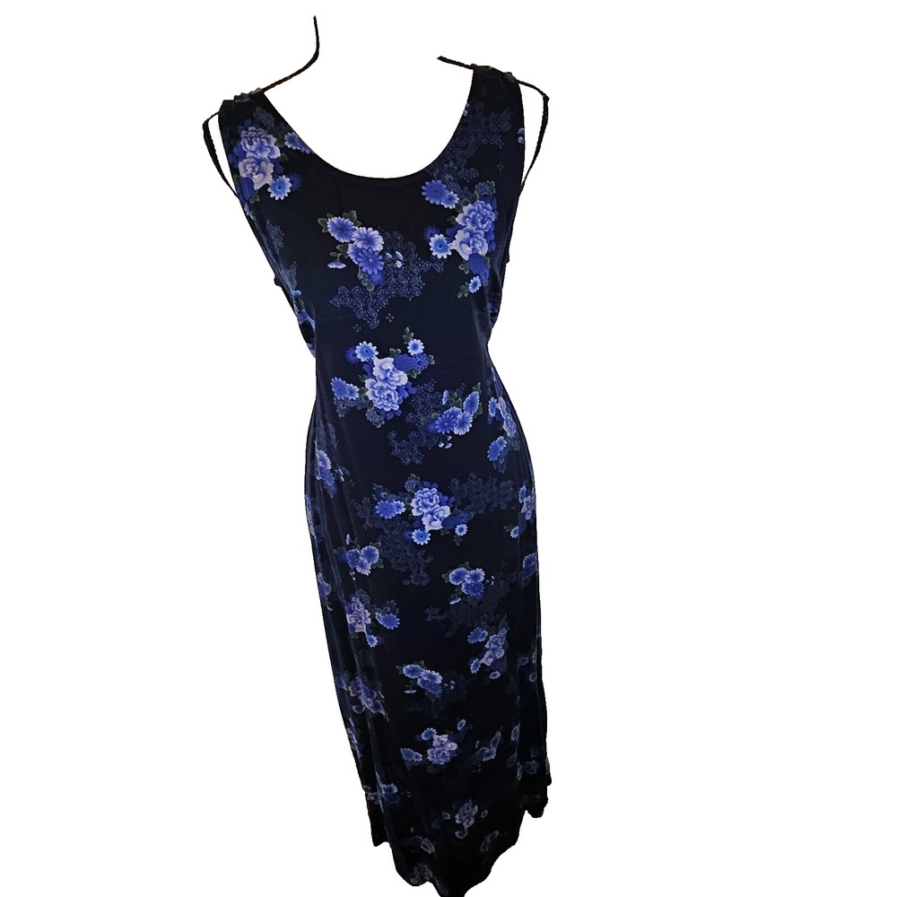 Womens SZ 12 Blue Floral Maxi Dress Cottagecore, Semi-Formal Party Cocktail